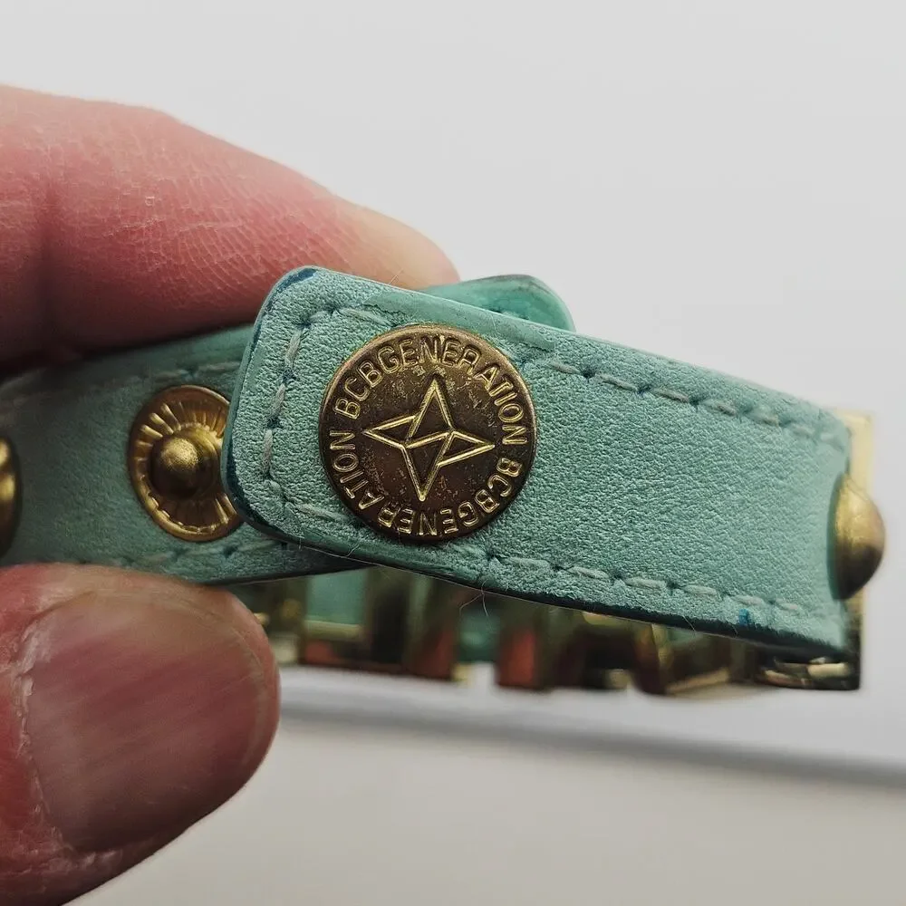 BGBG Generation Fearless Slide Charm Bracelet Aqua Blue Leather Band Y2K Style